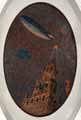 A Day and Night of the Soviet Sky: Dirigible over Spasskaya Tower. Oval Mosaic Ceiling Panneau at the Metro Station Mayakovskaya, Moscow